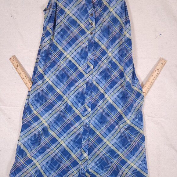 J Jill Sleeveless Midi Dress Womens Small Plaid Buttons Pockets Blue Yellow - Picture 8 of 14
